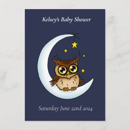 Owl Moon Blue Niedlich Stars Kinderdusche Vorhersa Begleitkarte (Rückseite)