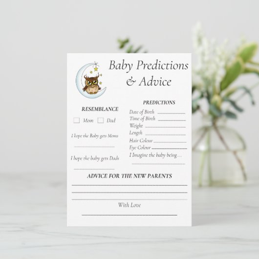 Owl Moon Blue Niedlich Stars Kinderdusche Vorhersa Begleitkarte (Stehend Vorderseite)