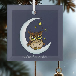 Owl Moon Blue Niedlich Stars Ornament Aus Glas