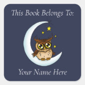 Owl Moon Blue Niedlich Stars Quadratischer Aufkleber (Vorderseite)