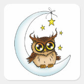 Owl Moon Blue Niedlich Stars Quadratischer Aufkleber (Vorderseite)