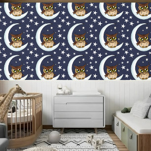 Owl Moon Blue Niedlich Stars Tapete