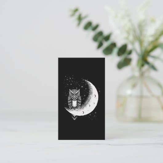 Owl Moon Celestial Bird Crescent Visitenkarte (Stehend Vorderseite)