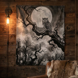 Owl Moon Tapestry | Dark Forest Art  Wandteppich