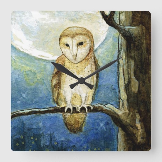 "Owl Moon" Wall Clock Quadratische Wanduhr (Vorderseite)