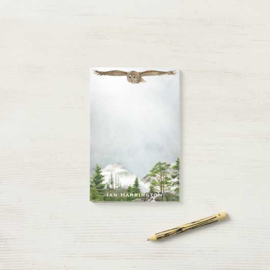 Owl Mountain Landscape Nature Lover Monogram Name Post-it Klebezettel (Auf Schreibtisch)
