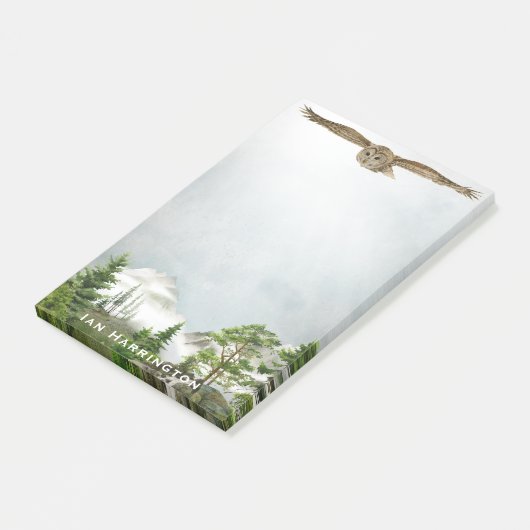 Owl Mountain Landscape Nature Lover Monogram Name Post-it Klebezettel (angewinkelt)