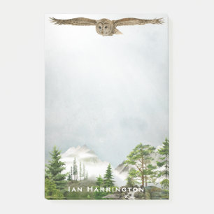 Owl Mountain Landscape Nature Lover Monogram Name Post-it Klebezettel