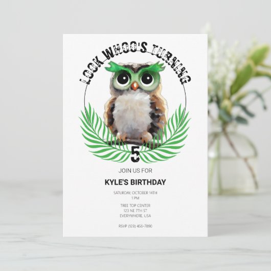 Owl Night Long Birday Party Einladung (Stehend Vorderseite)