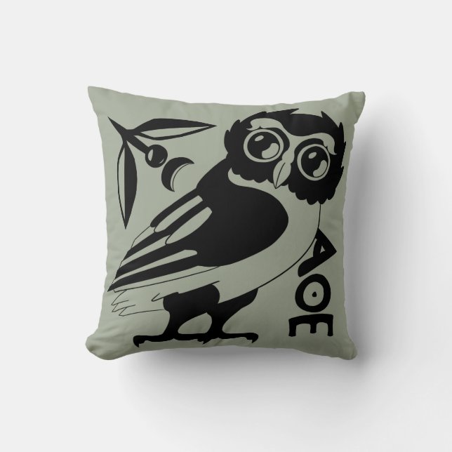 Owl of Minerva Pillow, Green/gray(#a3ac99) Kissen (Vorderseite)