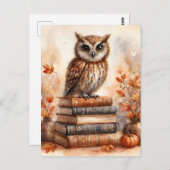 Owl on Books Autumn Aquarell Art Postkarte (Vorne/Hinten)