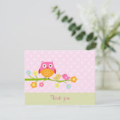 Owl on Branch Dankeschön Card Dankeskarte (Stehend Vorderseite)