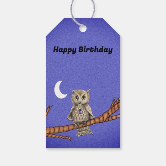 Owl on Branch Gold Eyes Kristallklemme Lila Geschenkanhänger (Rückseite)