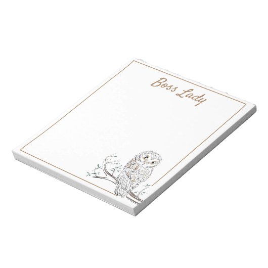 Owl on Branch White Boss Lady oder Ihr Text Notizblock (Rotiert)