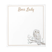Owl on Branch White Boss Lady oder Ihr Text Notizblock (Vorderseite)