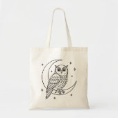 Owl on Crescent Moon with Stars Line Art Tragetasche (Vorne)