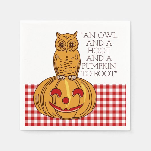 Owl on Pumpkin Gingham Pattern Napkin Serviette (Vorderseite)