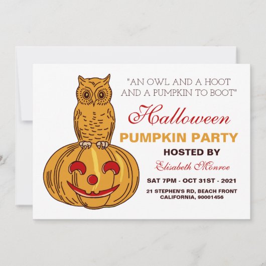 Owl on Pumpkin Halloween Pumpkin Party Gingham Einladung (Vorderseite)