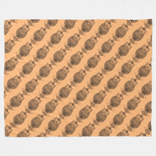Owl (orange) - Sherpa-Blanket Fleecedecke (Vorderseite (Horizontal))