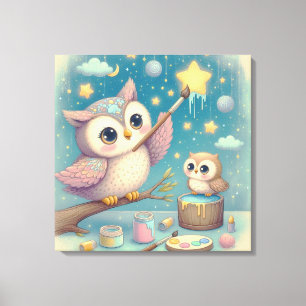 Owl Painting Stars Leinwanddruck