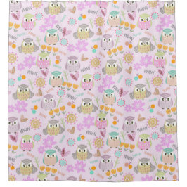 Owl Pastel Pink   Duschvorhang