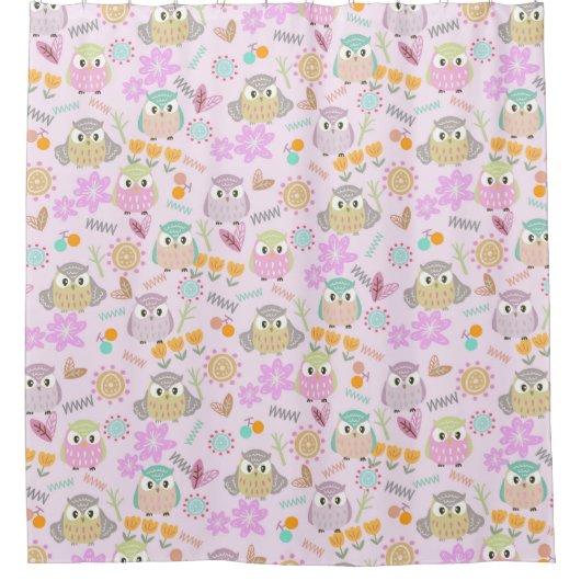 Owl Pastel Pink   Duschvorhang (Vorderseite)