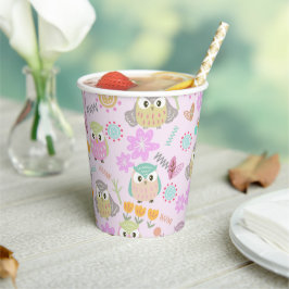 Owl Pastel Pink   Pappbecher