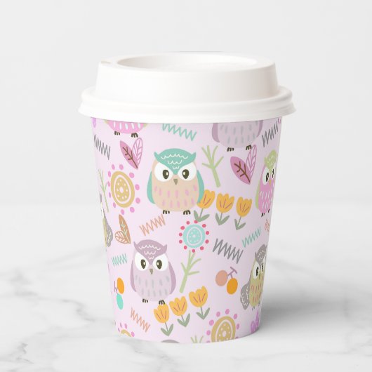 Owl Pastel Pink   Pappbecher (Rückseite)
