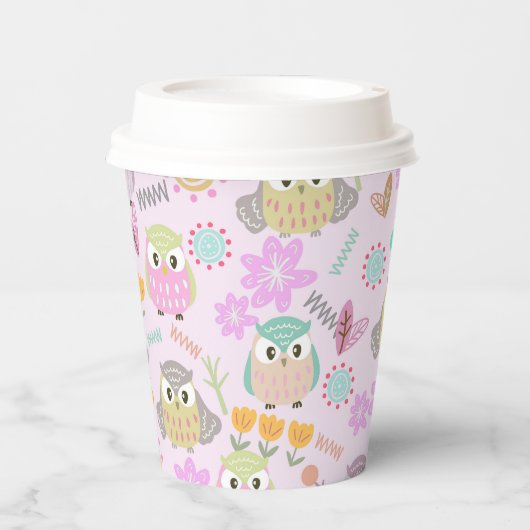 Owl Pastel Pink   Pappbecher (Vorderseite)