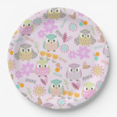 Owl Pastel Pink   Pappteller (Vorderseite)