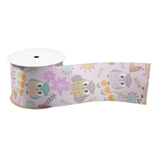 Owl Pastel Pink   Satinband (Spule)