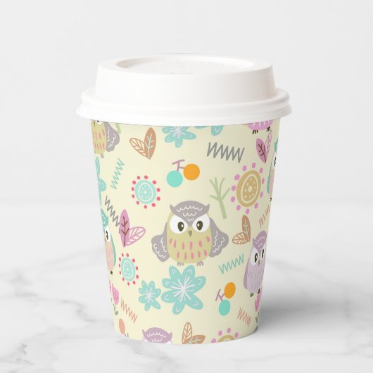 Owl Pastel Yellow Pappbecher (Links)