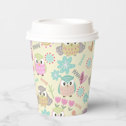 Owl Pastel Yellow Pappbecher (Vorderseite)