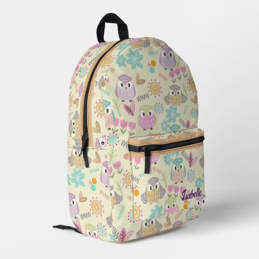 Owl Pastellgelb Bedruckter Rucksack (Rückseitige Ecke links)