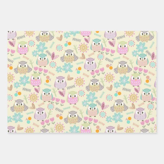 Owl Pastellgelb Geschenkpapier Set (Vorderseite 3)