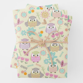 Owl Pastellgelb Geschenkpapier Set