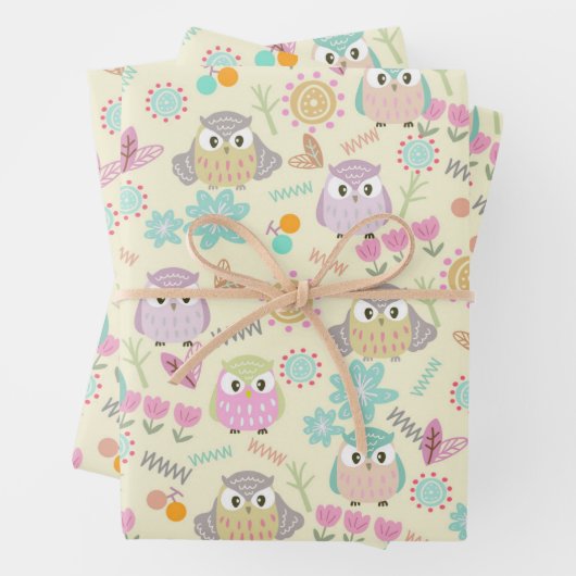 Owl Pastellgelb Geschenkpapier Set (Beispiel)