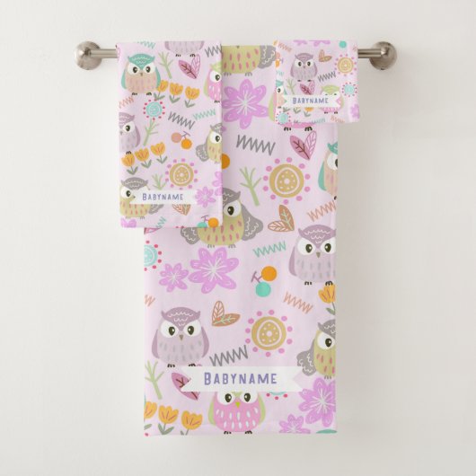 Owl Pastellrosa Badhandtuch Set (Insitu)