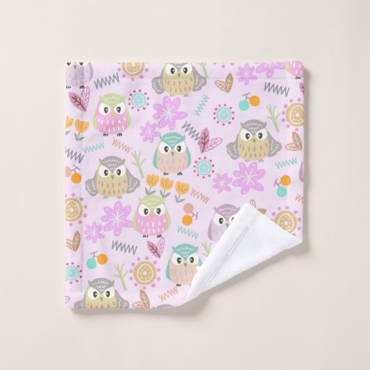Owl Pastellrosa Badhandtuch Set (Waschlappen)