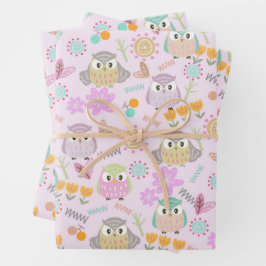 Owl Pastellrosa Geschenkpapier Set