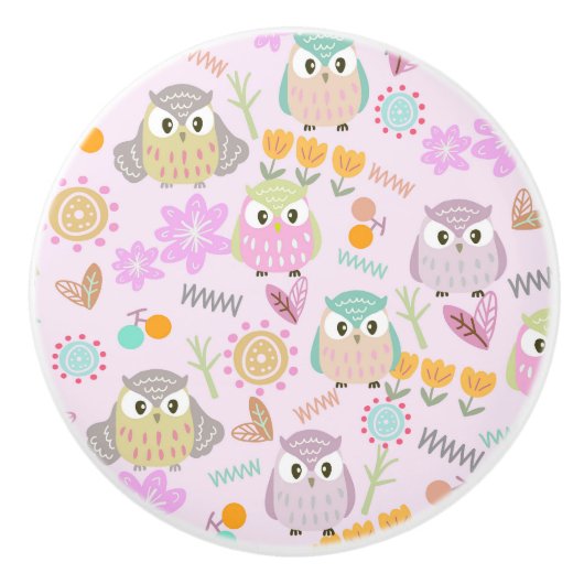 Owl Pastellrosa Keramikknauf (Vorderseite)