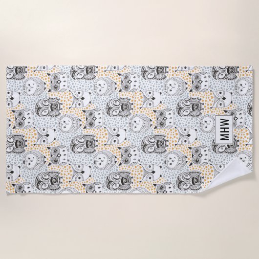 Owl Patterns Custom Mongram Beach Handtuch (Vorderseite)