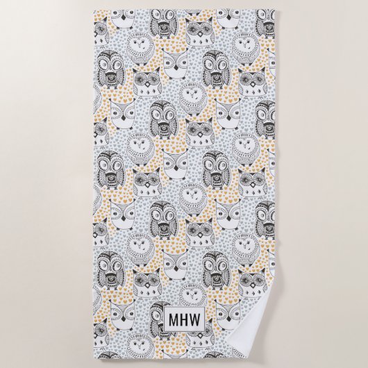 Owl Patterns Custom Mongram Beach Handtuch (Vorderseite)