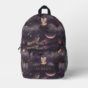 Owl & Peacock Crescent Moon Starry Night Sky Bedruckter Rucksack