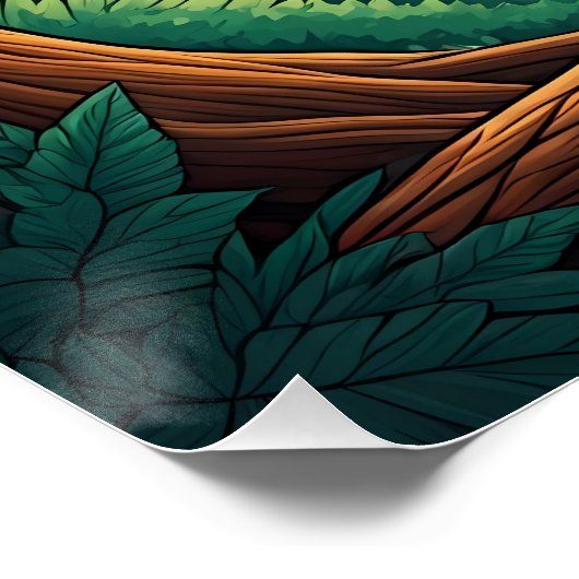 Owl perched on a tree log in a forest poster (Ecke)