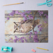 Owl Perched Purple Flowers Malerei Decoupage Seidenpapier (Basteln)