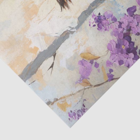 Owl Perched Purple Flowers Malerei Decoupage Seidenpapier (Detail)