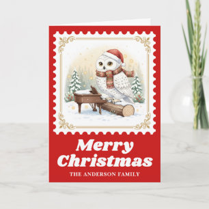 Owl Piano Retro Postage Briefmarke Weihnachtsmusik Feiertagskarte