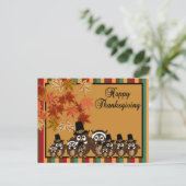 Owl Pilgrim Family Erntedank Feiertagspostkarte (Stehend Vorderseite)