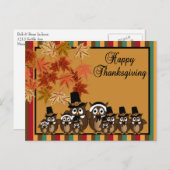 Owl Pilgrim Family Erntedank Feiertagspostkarte (Vorne/Hinten)